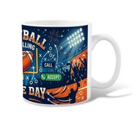 Taza de café de cerámica ilustrativa del Día del Juego de Fútbol, 325 ml | Ilustración de multitud de estadios, taza de café, diagramas de juego de fútbol, tema del día del juego, espíritu atlético