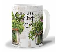 Taza De Café De Cerámica Jarrón De Vainilla Verde Con La Letra Hola Primavera Divertido Taza De Café Diseño Mug Coffee Para Amiga Leche Té