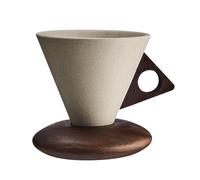 Taza de café de cerámica, mango de madera, 10,5 x 10 x 9,8 cm, taza de café de cerámica, taza de bebida cónica, diseño retro cómodo para el hogar, cocina del hogar, bebida diaria, uso de viaje