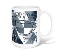 Taza de café de cerámica, moderna abstracta con líneas geométricas, ninguna azul, novedosa taza de chocolate caliente con asa, ideal para amistad, familia, colegas, personal, novios, profesores, 15