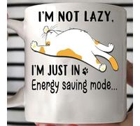 Taza De Café De Cerámica No Soy Perezoso, Solo Estoy En Modo De Ahorro De Energía, Gato. Diseño Taza Café Personalizada Tazas De Desayuno Para Té Leche Amiga