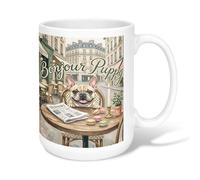 Taza de café de cerámica para cachorros, vela de mesa parisina, sin calor, color beige, con asa, ideal para amigos, familiares, compañeros de trabajo, profesores, parejas, empleados, 15 onzas