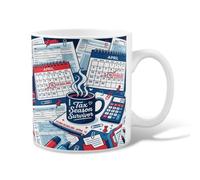 Taza de café de cerámica para café, calendario divertido moderno, fecha límite de primavera, azul marino, taza de té con asa, ideal para amigos, familiares, amantes, ancianos, compañeros de trabajo