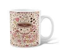 Taza de café de cerámica para café, con diseño de corazones y flores, sin melocotón, con asa, ideal para amigos, familiares, compañeros de trabajo, amantes de la tercera edad, 325 ml