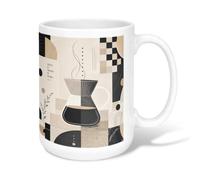 Taza de café de cerámica para café, moderna, minimalista, geométrica, ninguna negra, taza de té novedosa con asa, ideal para amistad, familia, colegas, personal, novios, profesores, 15 onzas