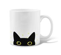 Taza de café de cerámica para gatos, juguetona y moderna, con diseño de puntos de ojo, color negro, para oficina, con asa, ideal para amigos, familia, compañeros de trabajo, amantes, ancianos, 11