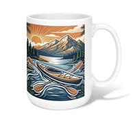 Taza de café de cerámica para kayak, al aire última intervensión, aventura, montañas, río, verano, azul, con asa, ideal para amistad, familia, colega maestros, personal de amor, 15 onzas