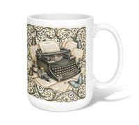 Taza de café de cerámica para máquina de escribir, botellas de tinta de mariposa vintage, ninguna marrón, taza de chocolate caliente con asa, ideal para amistad, familia, colegas, personal, novios