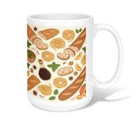 Taza de café de cerámica para pan, rústico, para pasta, aceitunas, color café otoño, para oficina, con asa, ideal para amistad, familia, colegas, profesores, personal de amor, 15 onzas