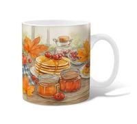 Taza de café de cerámica para panqueques, jarabe de arce rústico de otoño, hojas de arce, naranja otoñal, tazas de trabajo novedosas con asa, regalo para amigos, familiares, amantes, ancianos