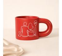 Taza de café de cerámica para perro, 325 ml, tema animal, mate suave al tacto, mango grueso, arte de línea de amor para parejas y perros, apta para microondas, diseño de silueta grabada, regalo