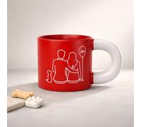 Taza de café de cerámica para perro, 325 ml, tema animal, mate suave al tacto, mango grueso, arte de línea de amor para parejas y perros, apta para microondas, diseño de silueta grabada, regalo