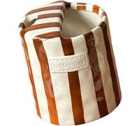 Taza de café de cerámica retro a rayas con agujero para sorber, taza de café de cerámica resistente al calor pintada a mano, taza de café antideslizante de estilo vintage para café, té y café con