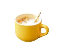 Taza De Café De Cerámica, Tazas Grandes Con Cucharas De 500 Ml, Elegantes Tazas De Leche De Avena Para El Desayuno, Regalos Creativos Para Amigos y Familiares (Amarillo)