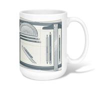 Taza de café de cerámica transportadora, regla técnica minimalista, lápiz, azul, novedosa, taza de chocolate caliente con asa, ideal para amistad, familia, colegas, profesores, personal amoroso, 15