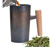 Taza de café de cerámica - Vaso | Tazas de café con asa | Taza de cerámica de 220 ml | Taza ergonómica para bebidas artísticas con mango de madera para viajes, té, ceremonia, desayuno, café cerveza