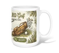 Taza de café de cerámica vintage con cita deportiva de golf, 425.2 g | Bolsa de golf vintage gráfica, taza de café, afición deportiva al aire libre, tema atlético, tonos verdes y marrones