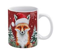 Taza De Café De Cerámica Zorro Navideño Con Sombrero Rojo Divertido Taza Cerámica Vintage Mug Coffee Para Espresso Amiga Té