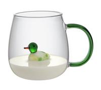Taza de café de cristal 3D de animales, hecha a mano con bonito pato en el interior de 400 ml con asa, resistente al calor, ideal para café, té, leche, jugo con leche, regalo único, taza de pato para