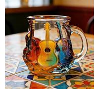 Taza de café de cristal con arte de guitarra 3D, colorida taza hecha a mano para café, té, leche, regalos para amantes de la música, taza de vidrio artística para hombres y mujeres, decoración única