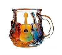 Taza de café de cristal con diseño de guitarra 3D, de 12 onzas, colorida hecha a mano, para café, té, leche, amante de la música, regalo artístico para hombres y mujeres, decoración única del hogar