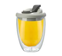 Taza de café de de doble pared - Taza aislada con tapa para bebidas calientes y frías, taza de viaje de borosilicato transparente, taza de café con aislamiento térmico, perfecta para postres