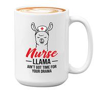 Taza de café de enfermera, 15 onzas, color blanco, llama de enfermería, apreciación, grado de enfermería, estudiante, enfermera, practicante, lindo, llama, animal, humor