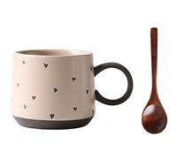 Taza de café de estilo de oído de estilo retro de 15 onzas Taza de cerámica con cuchara y mango para el café y el cacao de la mañana, regalo para hombres, mujeres (color: b-cup) (una taza con cuchara)