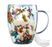 Taza de café de flores de capa aislada - Taza de doble pared con taza de flores secas, decorativas y creativas | Anticald, taza de café de vidrio incorporado flores secas seleccionadas para el