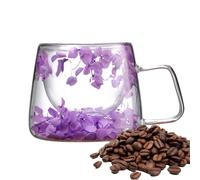 Taza de café de flores de capa - tazas de flores dobles aisladas, tazas de té botánicas creativas | Elegantes tazas de vidrio floral en capas con asa, jugo único y taza de café, grano estético