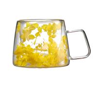 Taza de café de flores de capa - tazas de flores dobles aisladas, tazas de té botánicas creativas | Elegantes tazas de vidrio floral en capas con asa, jugo único y taza de café, grano estético
