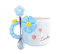 Taza De Café De Flores - Taza De Cerámica Floral 3D Con Cuchara, Linda Tazaa De Té Decorativa Rosa, Diseño De Café Duradera | Encantadora Solución De Vasos Para La Hora Del Té, Decoración Estét