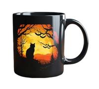 Taza De Café De Gato Negro - Taza De Cerámica De Halloween Para Bebidas Calientes, Contenedor De Bebidas Festivas Divertidas Con Ilustración Linda De Gato | Diseño Con Mango Cómodo,