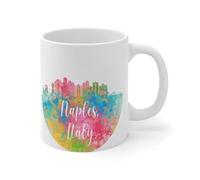 Taza de café de Italia Nápoles, color blanco, contemporáneo, paisaje de la ciudad, tazas de cerámica con acento divertido, taza blanca brillante, taza blanca brillante, regalo de boda para suegra,