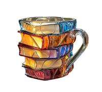 Taza de café de libros de colores en vidrio, taza de café novedosa de libros apilados 3D para bebidas frías y calientes, taza de libro pintada, decoración del hogar