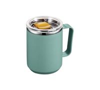 Taza de café de metal con tapa y asa - taza de acero inoxidable aislado 450ml, toma térmica para camping, picnic, viaje, trabajo, tazas de beber de doble pared para café, té, a