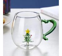 Taza de Café de Navidad de Cristal con Patrón 3D de Árbol y Muñecos de Nieve - Apta para Microondas y Lavavajillas - Decoración Navideña