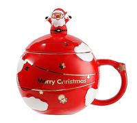 Taza de café de Navidad, Taza de café de cerámica de Navidad, Taza Novedad con tapa y cuchara, Taza de cerámica de Papá Noel, 400ml Tazas de té navideñas para Café Leche Regalos de Cumpleanos (Rojo)