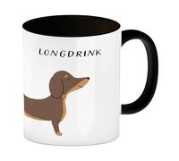 Taza de café de perro salchicha en negro con texto «Longdrink», perfecta para los amantes del alcohol, ideal para amantes del alcohol, Gin Tonic, tequila, vodka, whisky