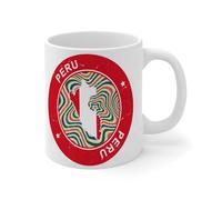 Taza de café de Perú de 325 ml, diseño de bandera de acuarela, para viajes, deportes, divertida taza de café para regalo de cumpleaños para padres, mamá, papá, cerámica, color blanco