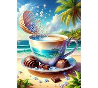 Taza de café de Playa con Chocolate - Puzle de 100 Piezas - Rompecabezas DIY Pintura, Entretenimiento Creativo, para Adultos Mayores de 14 años Decoración del Hogar