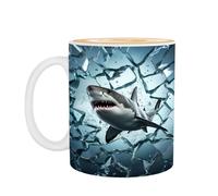 - Taza de café de tiburón - Linda taza de cerámica con tiburón pintado plano | Taza de café de 325 ml, taza de cerámica decorativa para café, leche, té, regalo para enamorados
