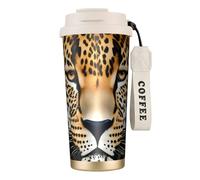 Taza de café de viaje aislada con estampado de leopardo animal con tapa, a prueba de fugas, para bebidas frías y calientes