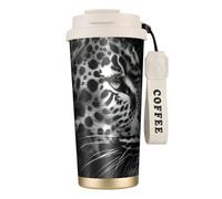 Taza de café de viaje aislada con estampado de leopardo con tapa, a prueba de fugas, para bebidas frías y calientes