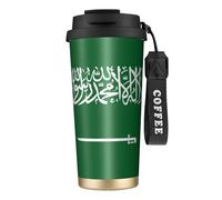 Taza de café de viaje aislada con tapa con diseño de bandera de Arabia Saudita, a prueba de fugas, para bebidas frías y calientes