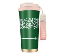 Taza de café de viaje aislada con tapa con diseño de bandera de Arabia Saudita, a prueba de fugas, para bebidas frías y calientes