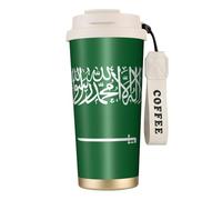 Taza de café de viaje aislada con tapa con diseño de bandera de Arabia Saudita, a prueba de fugas, para bebidas frías y calientes