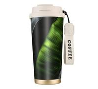 Taza de café de viaje aislada con tapa con diseño de hoja de plátano, color negro 1, a prueba de fugas, para bebidas frías y calientes