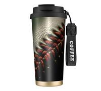 Taza de café de viaje aislada con tapa, diseño de encaje de béisbol Close Up3, a prueba de fugas, para bebidas frías y calientes