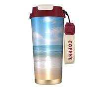 Taza de café de viaje aislada con tapa y diseño de vista hermosa del mar 3, a prueba de fugas, para bebidas frías y calientes